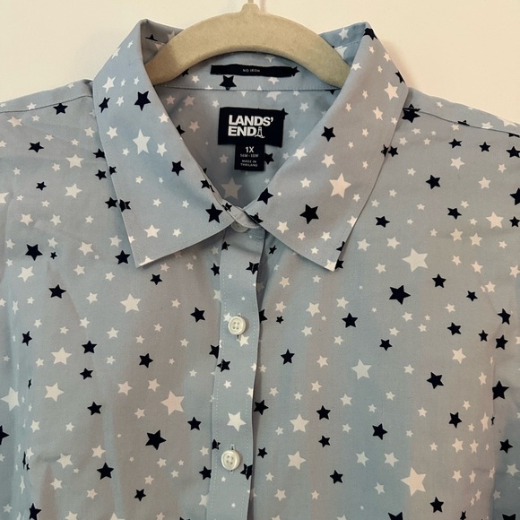 Lands End Shirt No Iron Supima Button Up Blue/White Stripe Long Sleeve Women 1X - Picture 3 of 5